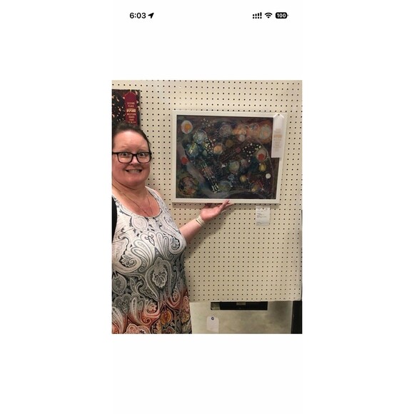 Original Art 14x11 Paper Vibrant Abstract Expressionist Painting Silver waves - Picture 7 of 10